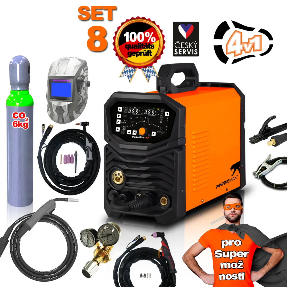 PANTERMAX PanterWeld4v1 200 MULTIFUNKČNÍ invertorová svářečka MIG/TIG/MMA/PLAZMA + Kukla + Red. Ventil + Co2 Láhev PMPW4v1_S08