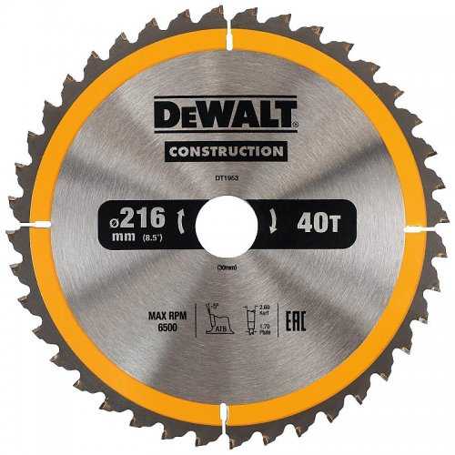 Pilový kotouč 216x30mm 40z ATB 5° DeWALT DT1953 DT1953